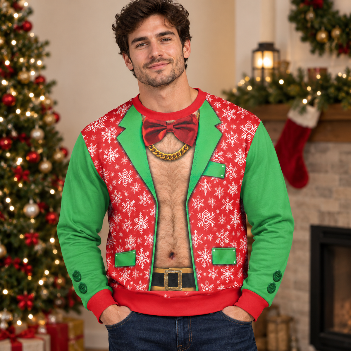 Faux Real Men Funny Cosplay Ugly Christmas Sweater For Women & Men - Christmas Gift