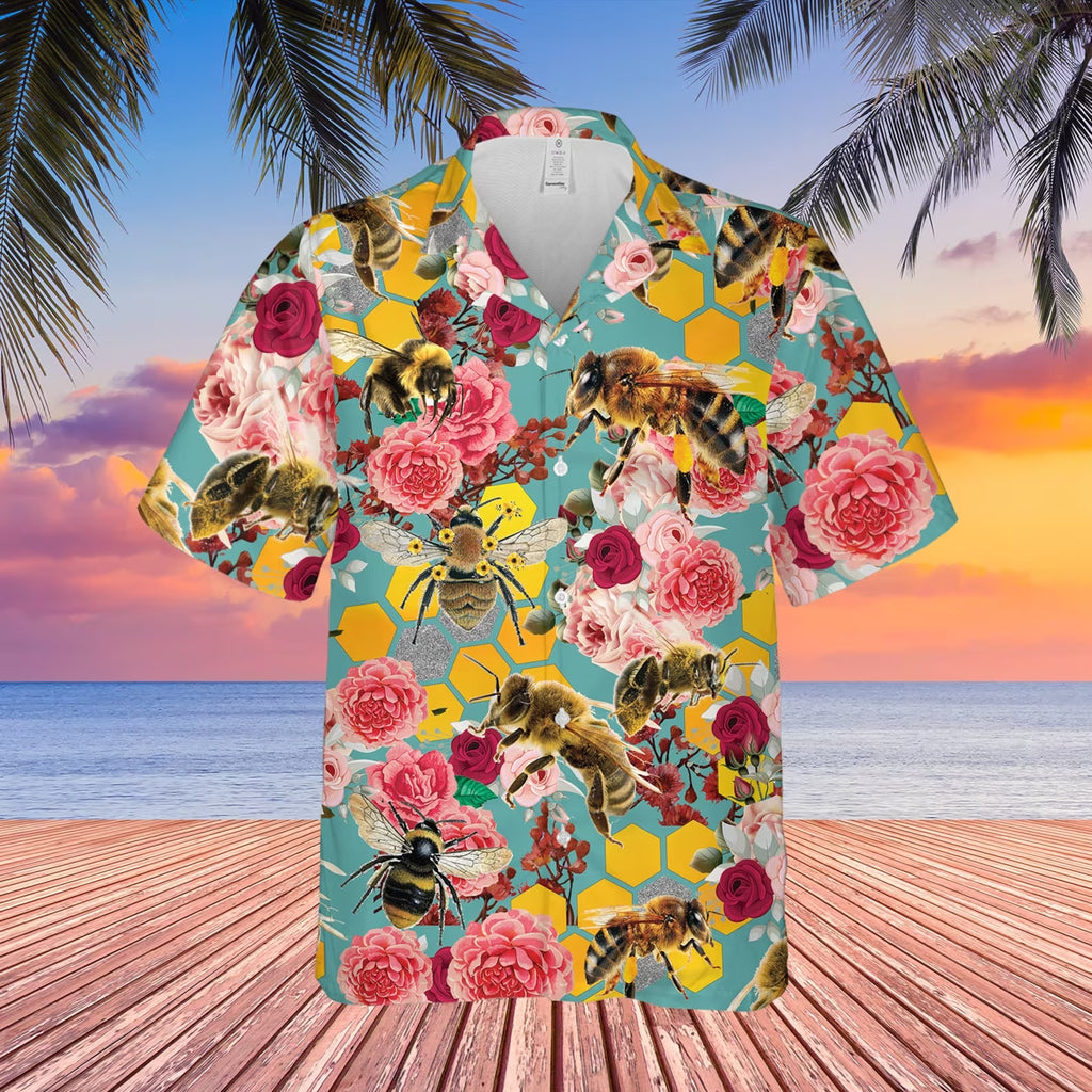 Bee Flower Spring Peony Cool Design - Aloha Hawaiian Shirts For Men & For Women