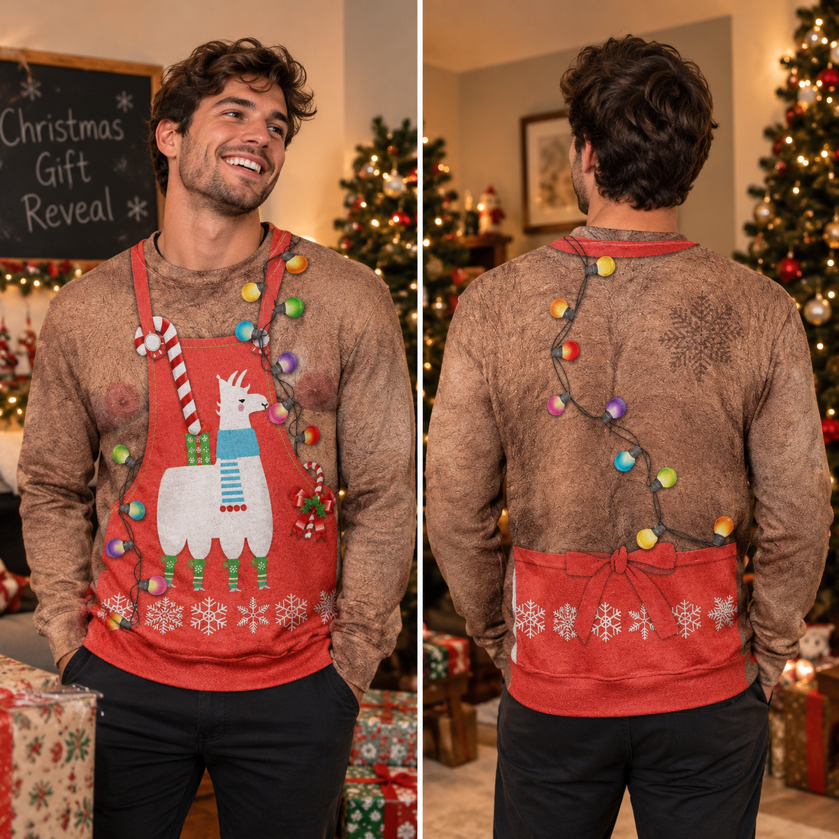 Funny Christmas Apron Sweater for Men | Llama Holiday Gag Gift for Him