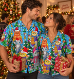 Christmas Cat Shirt | Stained Glass Santa Cats Matching Couples Gift