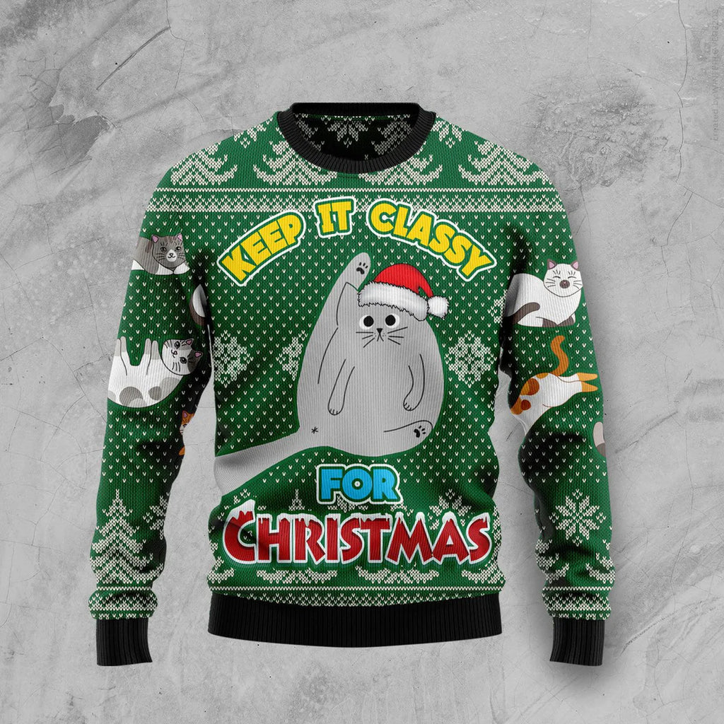 Cat Keep It Classy For Cat Lover Funny Ugly Christmas Sweater For Women & Men - Christmas Gift