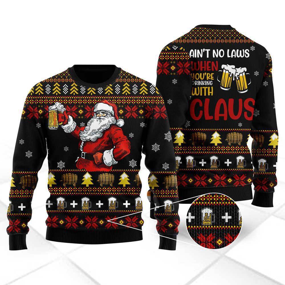 Funny Drinking With Claus Ugly Christmas Sweater For Women & Men - Christmas Gift