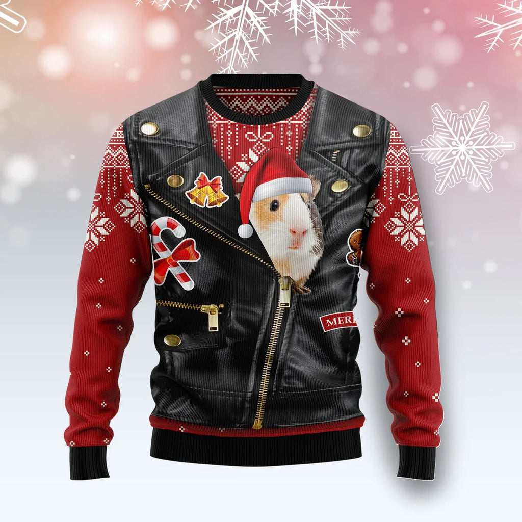 Cute Guinea Pig Wearing Jacket Ugly Christmas Sweater For Women & Men - Best Gift for Animal Lovers