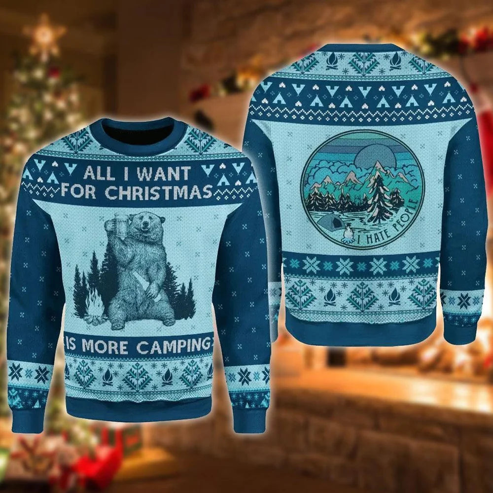 Hate People More Camping Funny Bear Ugly Christmas Sweater For Women & Men - Christmas Gift