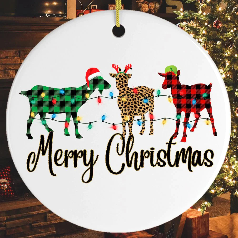 Merry Christmas Funny Plaid Goats Christmas Ceramic Ornaments - Christmas Decoration Gifts