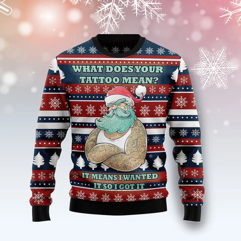 Santa Claus Loves Tattoo Funny Ugly Christmas Sweater For Women & Men - Christmas Gift