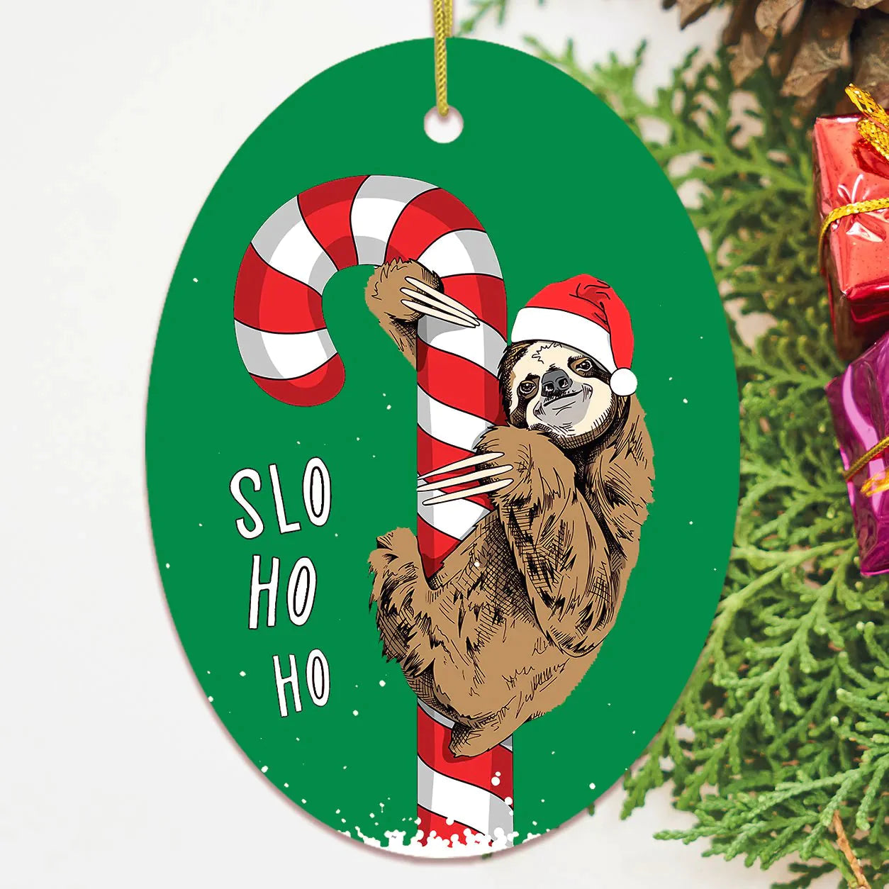 Lazy Sloth Hohoho Christmas Ceramic Ornaments - Christmas Decoration Gifts