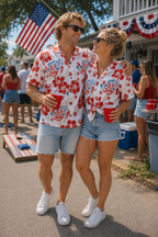 Patriotic Tropical Happy 4th of July Cool Design  - Aloha Hawaiian Matching Shirts