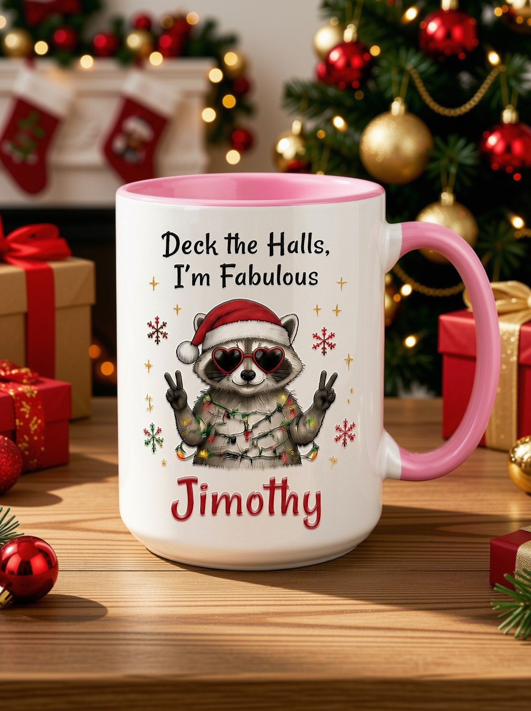 Deck The Hall Jimothy Raccoon Christmas Coffee Mug