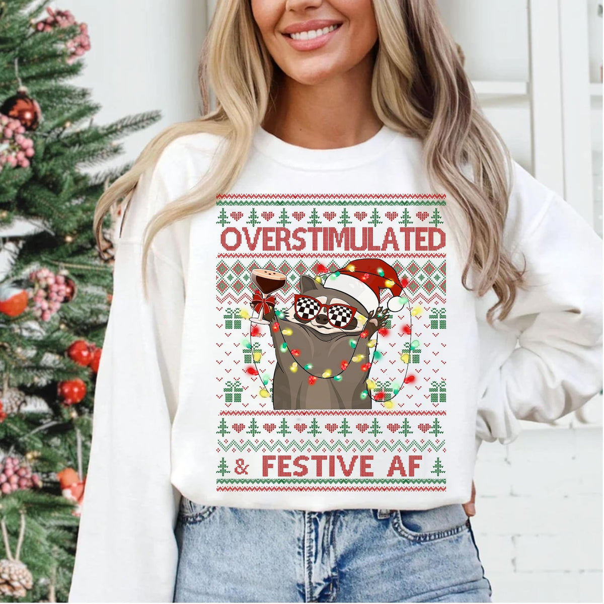 Funny Raccoon Christmas Shirt | Overstimulated Espresso Martini Gift