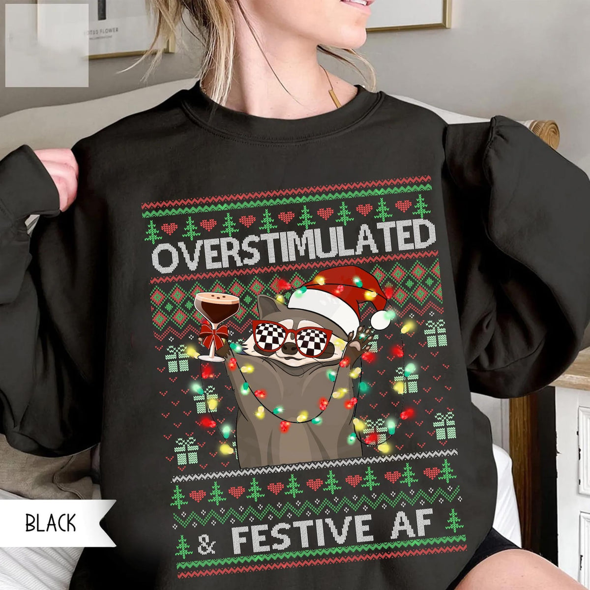 Funny Raccoon Christmas Shirt | Overstimulated Espresso Martini Gift