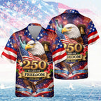 Freedom 250th Patriotic Hawaiian Shirt | American History Button Down Gift for Dad