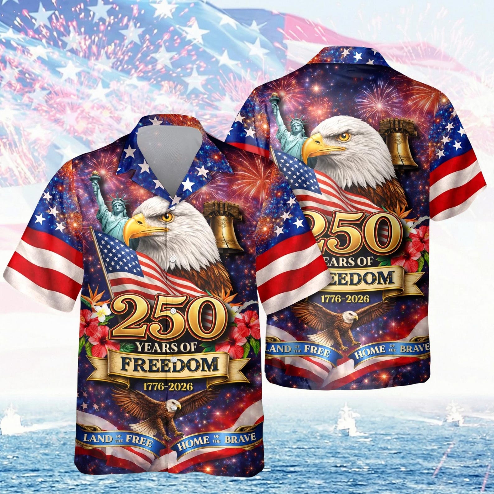 Freedom 250th Patriotic Hawaiian Shirt | American History Button Down Gift for Dad