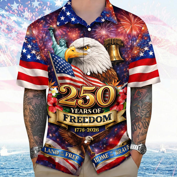 Freedom 250th Patriotic Hawaiian Shirt | American History Button Down Gift for Dad