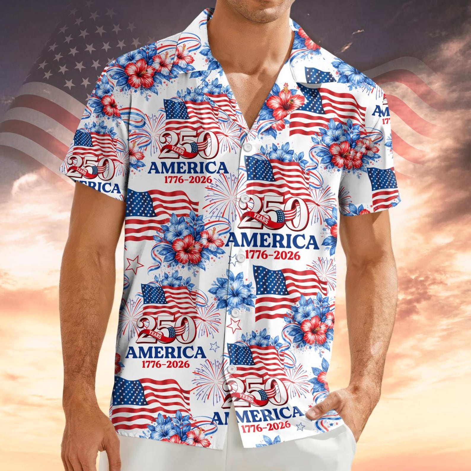 250 Years America Patriotic Hawaiian Shirt | American History Button Down Gift for Dad