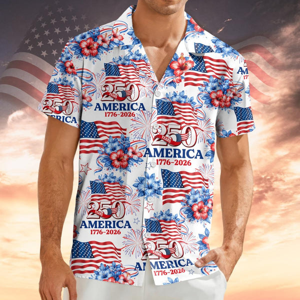 250 Years America Patriotic Hawaiian Shirt | American History Button Down Gift for Dad