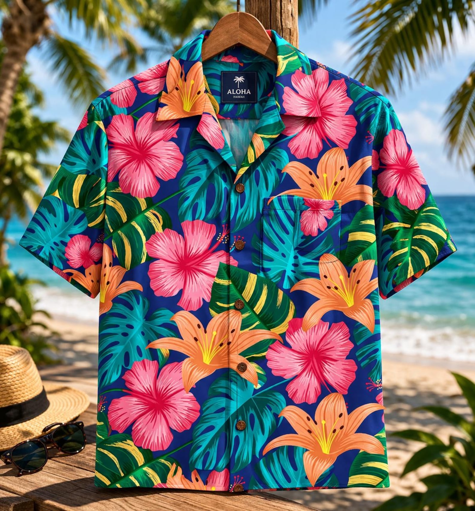 Family Matching Hawaiian Shirts Tropical Waves| Hawaii Beach Floral Matching Outfits Mom Dad Kids