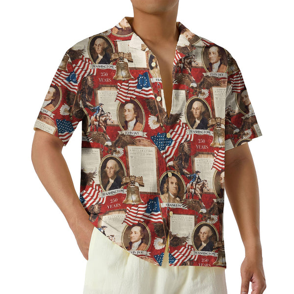 America Patriotic Hawaiian Shirt | American History Button Down Gift for Dad