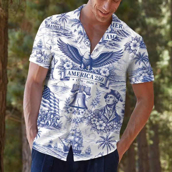 America 250 Vintage Patriotic Hawaiian Shirt| 250 Years of America Celebration Button Down