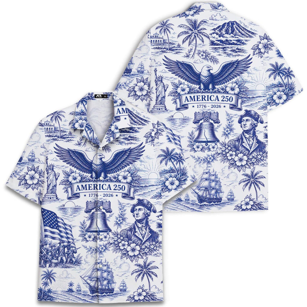 America 250 Vintage Patriotic Hawaiian Shirt| 250 Years of America Celebration Button Down