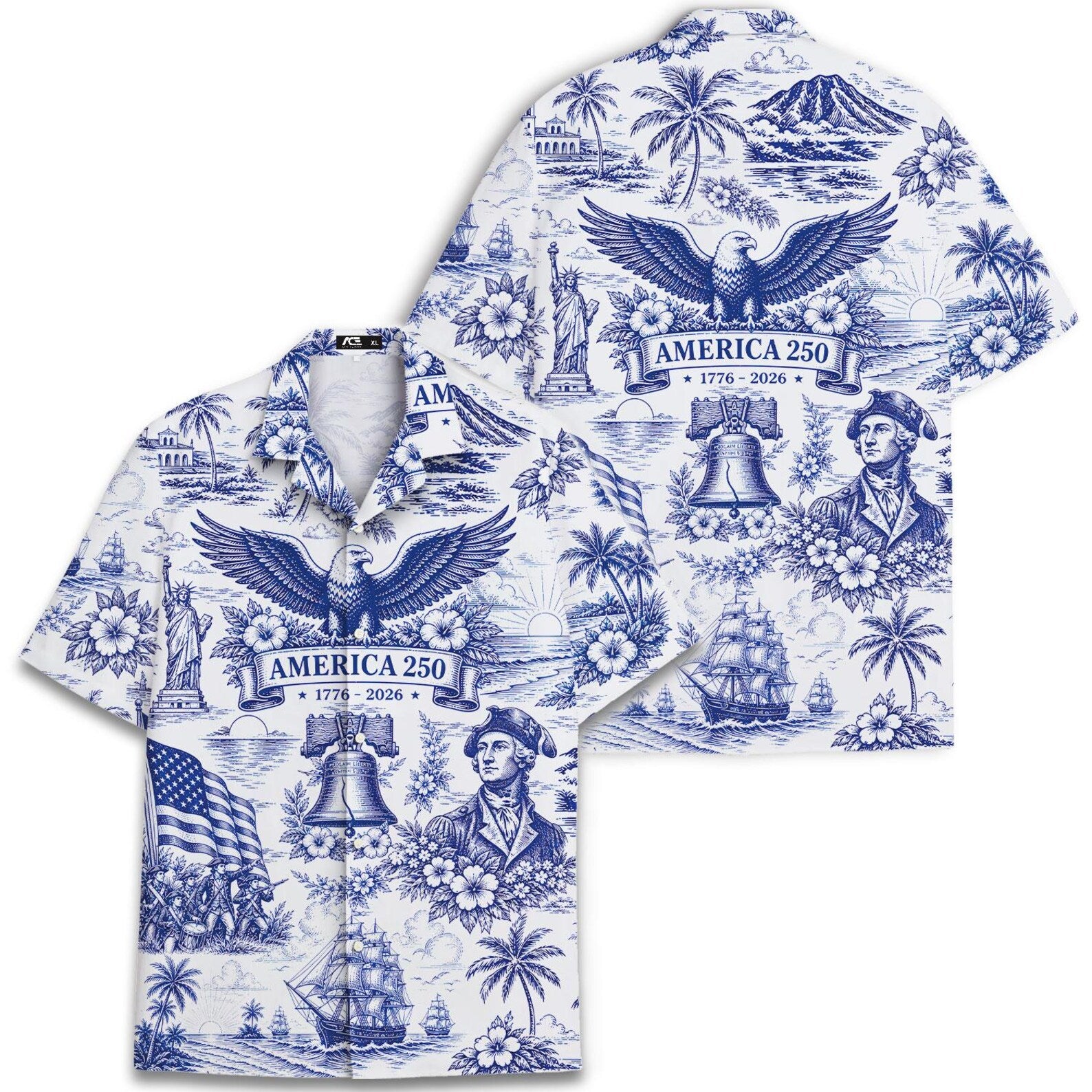 America 250 Vintage Patriotic Hawaiian Shirt| 250 Years of America Celebration Button Down