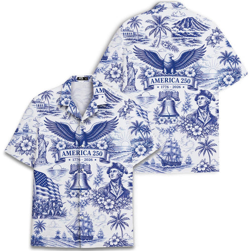America 250 Vintage Patriotic Hawaiian Shirt| 250 Years of America Celebration Button Down