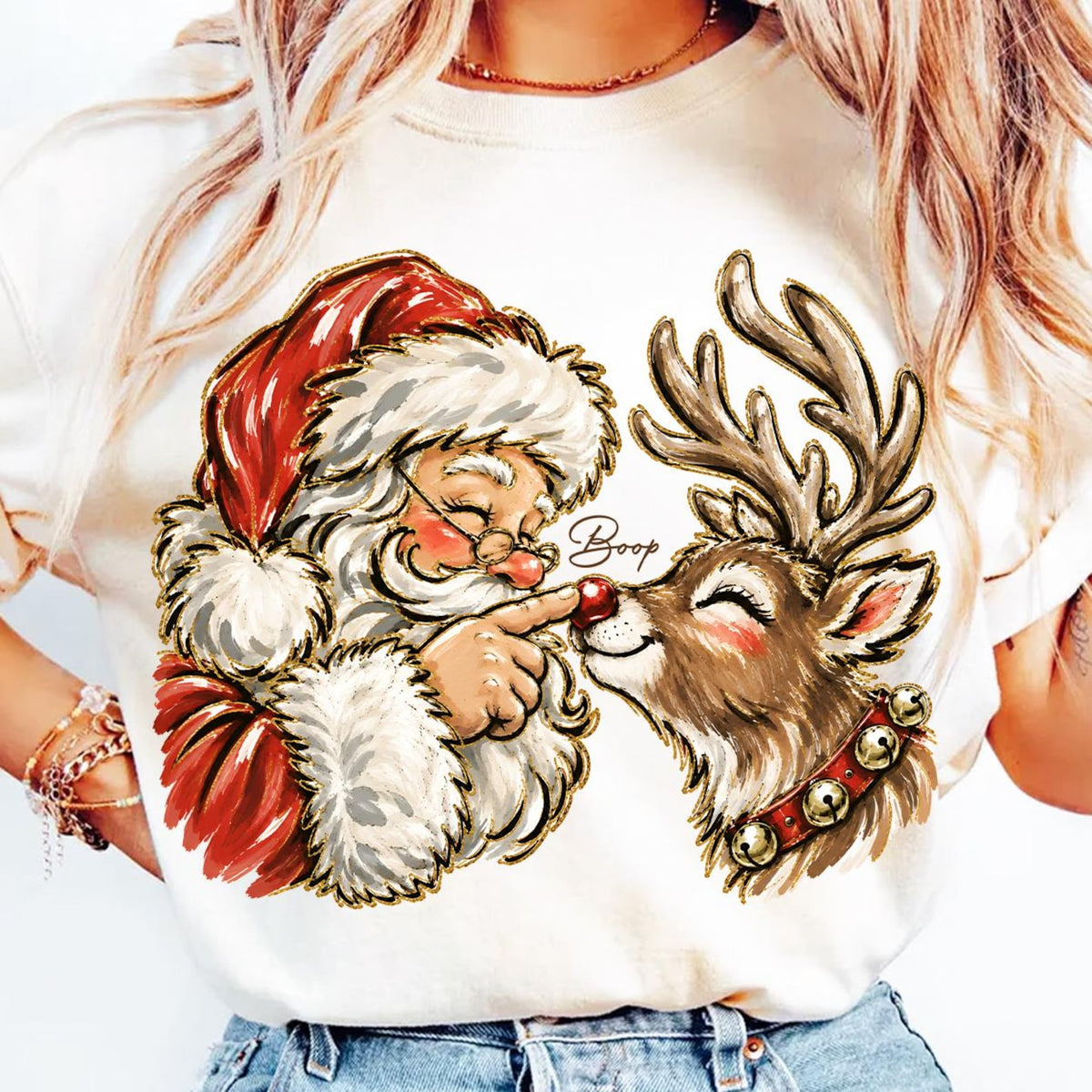Vintage Santa and Reindeer Christmas Sweatshirt | Cute Boop Holiday Gift