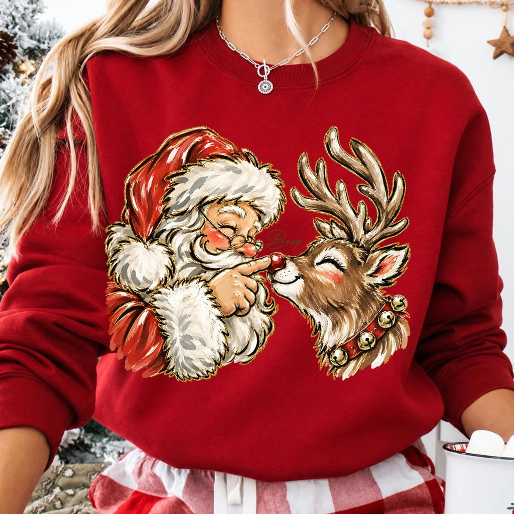 Vintage Santa and Reindeer Christmas Sweatshirt | Cute Boop Holiday Gift