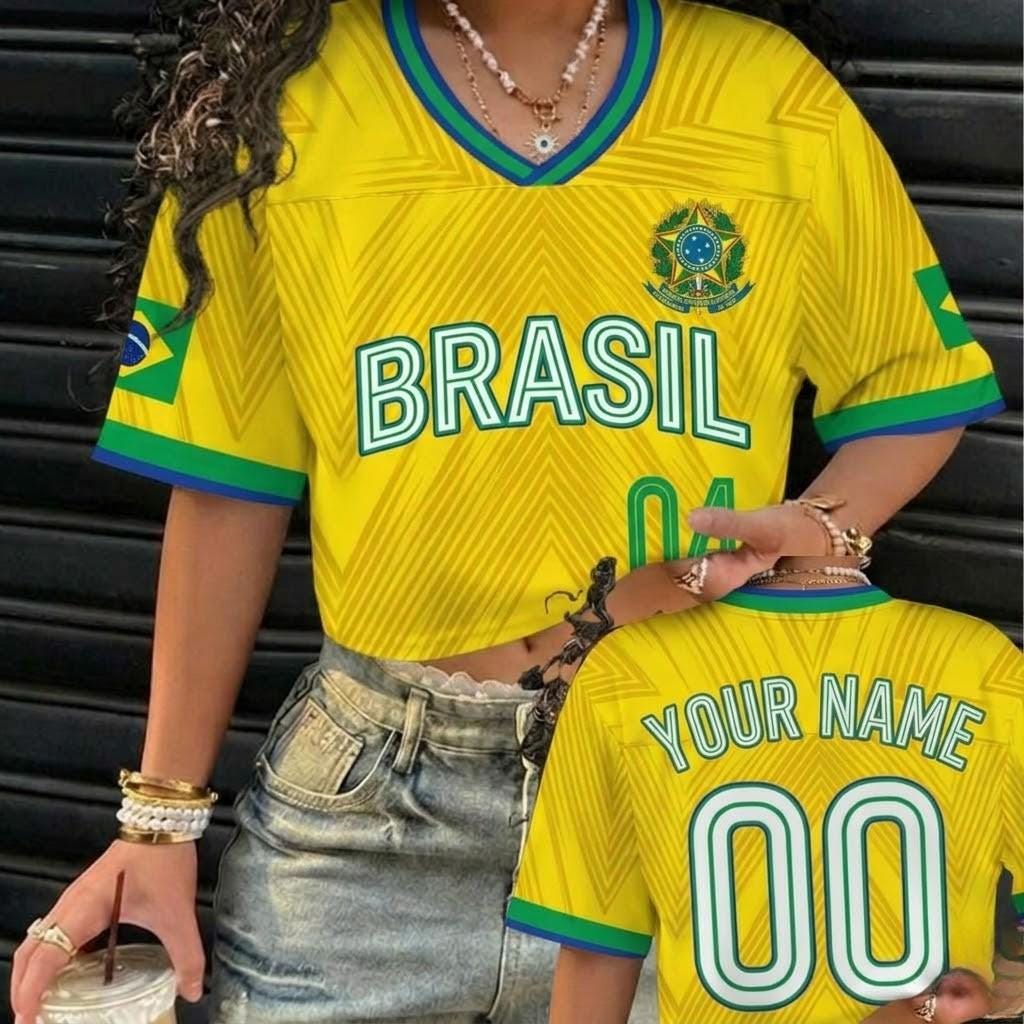 Brazil 2026 World Cup Women's Custom Name & Number Cropped Soccer Jersey