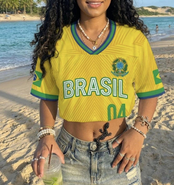 Brazil 2026 World Cup Women's Custom Name & Number Cropped Soccer Jersey
