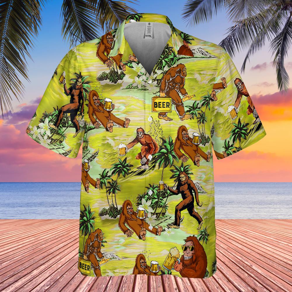 Bigfoot Sasquatch Drink Beer American Vintage Cool Design - Aloha Hawaiian Shirts For Men