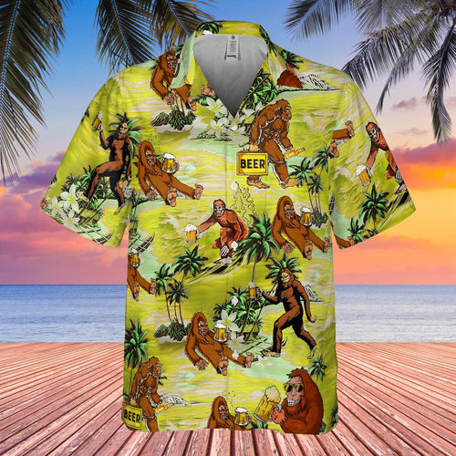 Bigfoot Sasquatch Drink Beer American Vintage Cool Design - Aloha Hawaiian Shirts For Men