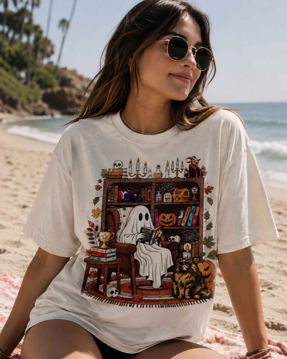 Ghost Reading Book Funny Halloween Shirt