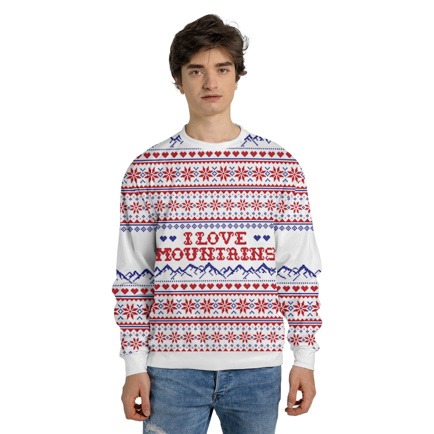 I Love Mountains - Ugly Christmas Sweater For Men & Women Adult -  Mountain Lover Gifts