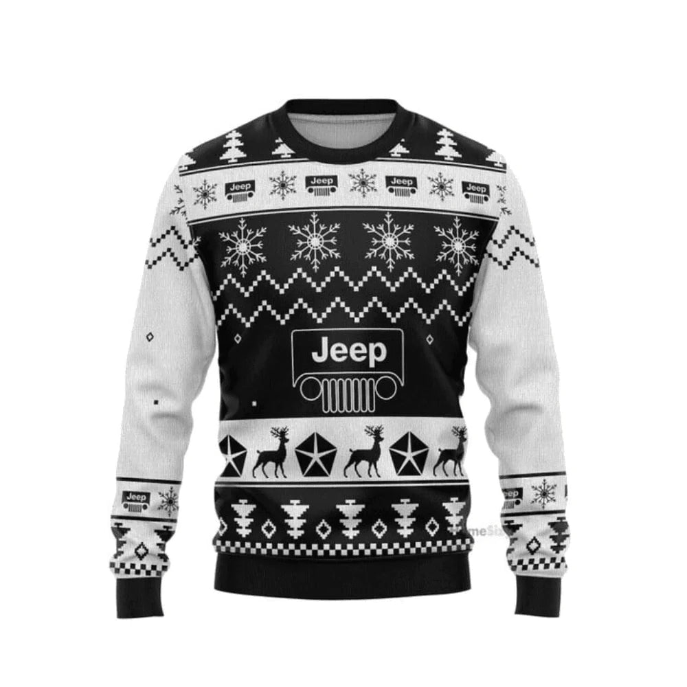 Black And White Jeep Ugly Christmas Sweater For Women & Men - Christmas Gift