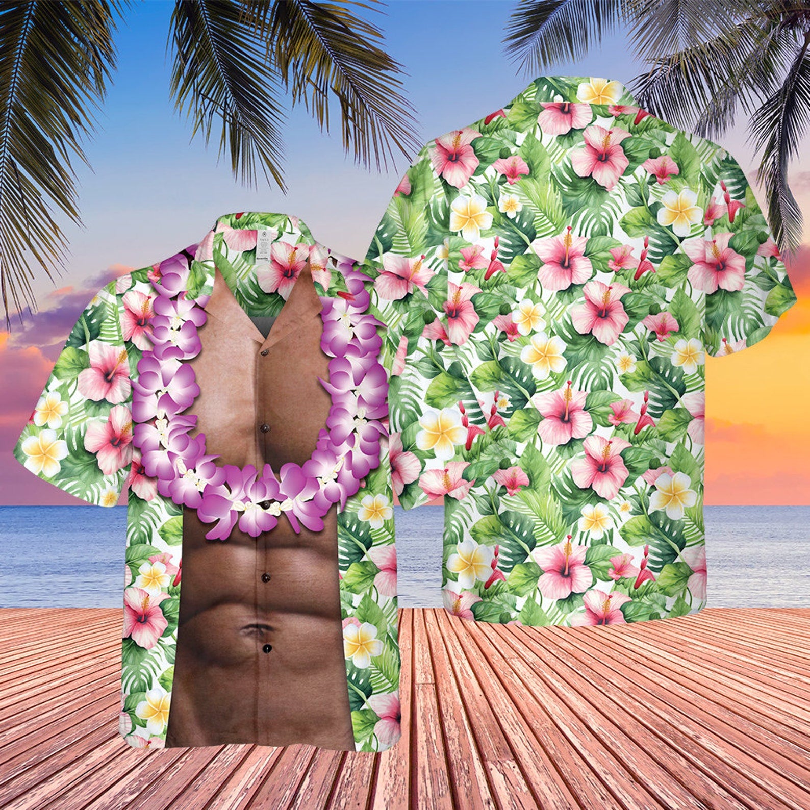 Funny Abs for Party Cool Design  - Aloha Hawaiian Shirts for Men