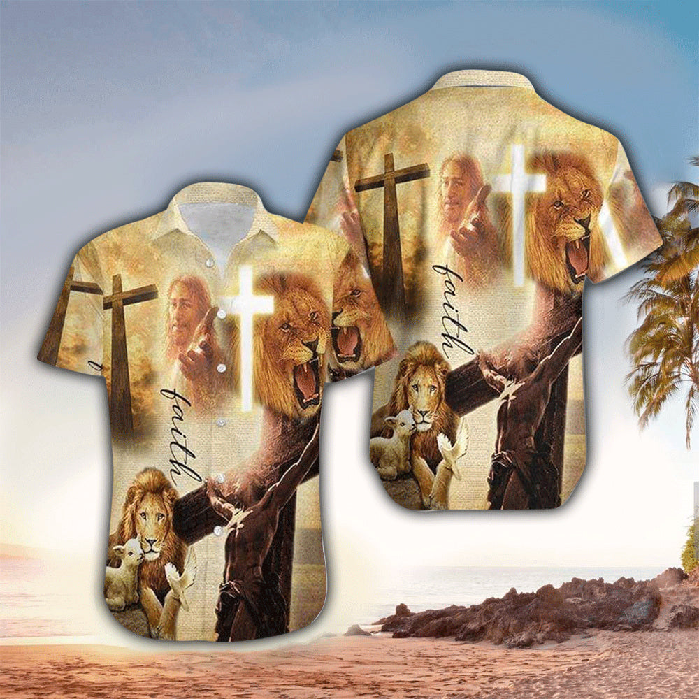 Faith Lion Lamb Jesus Cool Design - Aloha Hawaiian Shirts For Men & For Women Couples - HAW1280