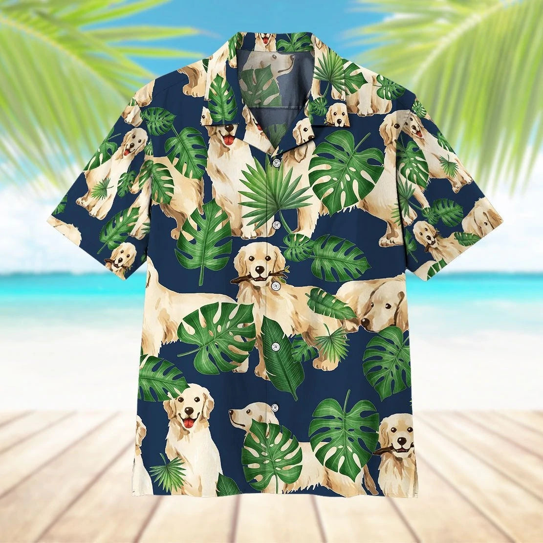 Tropical Golden Retrievers for Dog Lovers Cool Design - Aloha Hawaiian Shirts For Men & For Women Couples - HAW1034