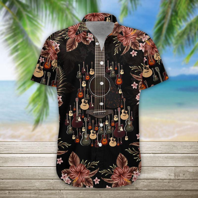 Acoustic Guitar Cool Design - Aloha Hawaiian Shirts For Men & For Women Couples - HAW1115