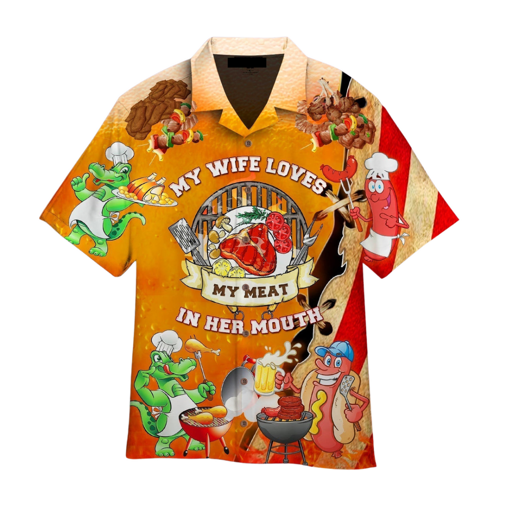 BBQ Grilling My Wife Love My Meat In Her Mouth Hawaiian Shirt - Cool Hawaiian Shirts For Men & For Women