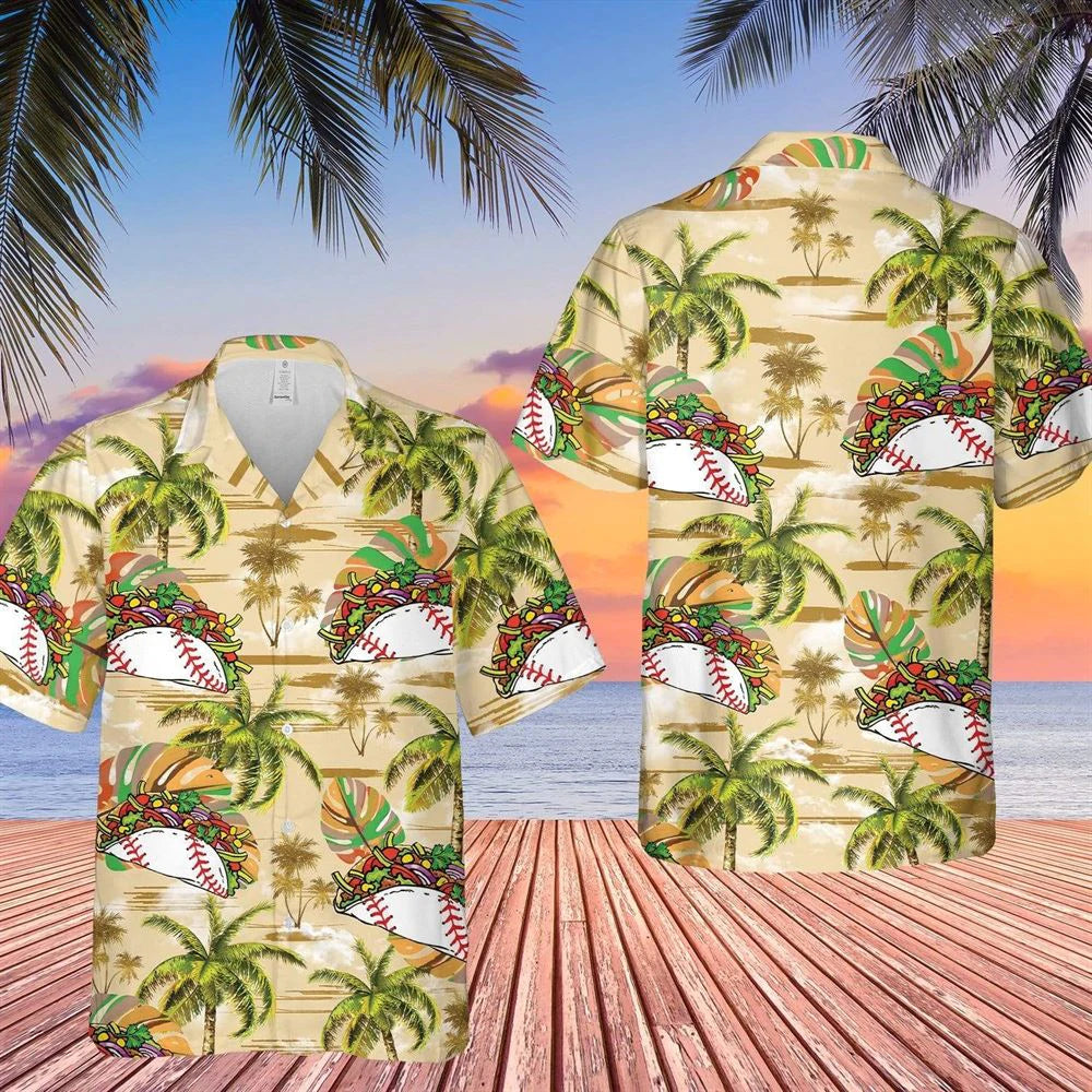 Summer Baseball and Tacos Palm Tree Custom Cool Design - Aloha Hawaiian Shirts For Men & For Women Couples - HAW1166