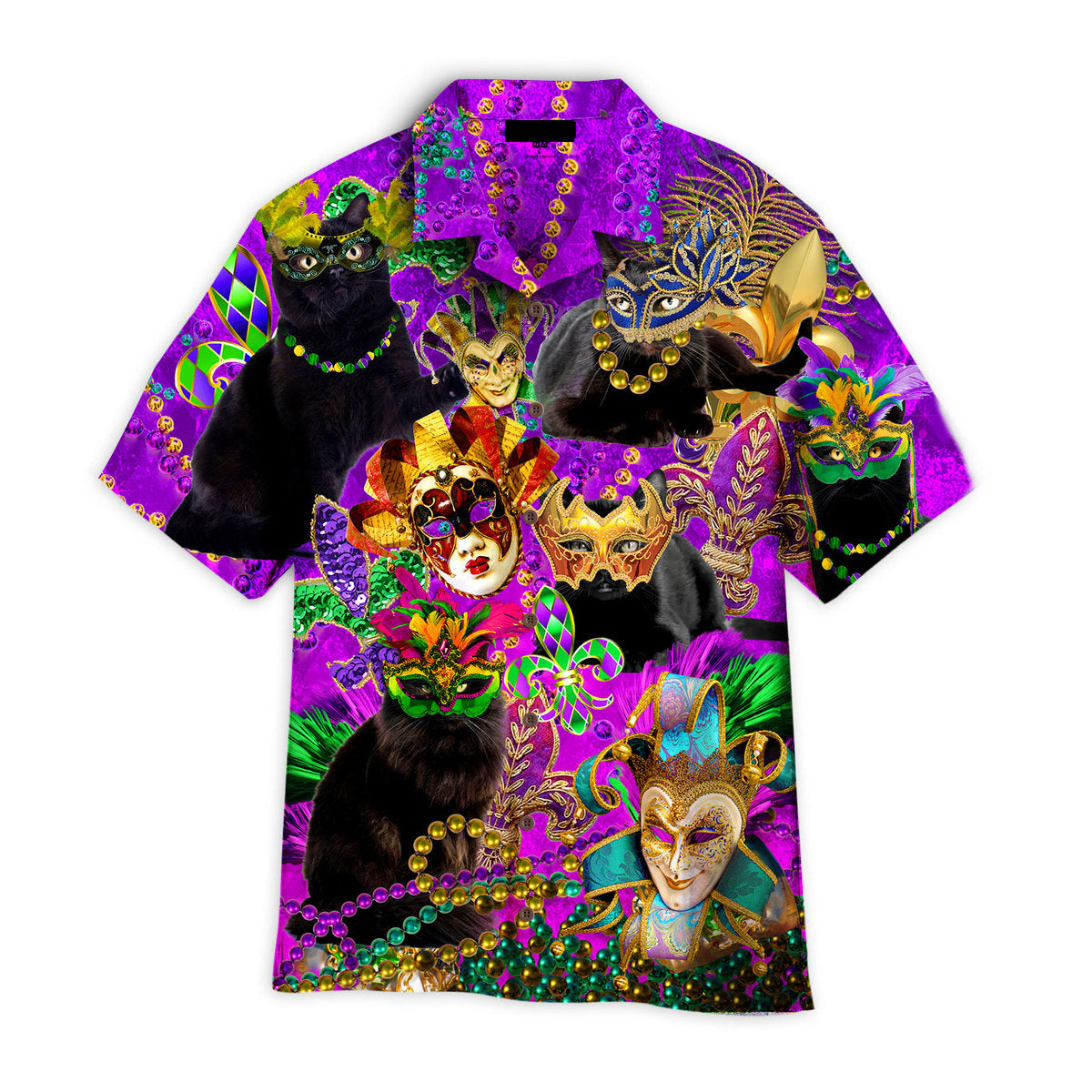Funny Black Cat Mardi Gras Festival - Aloha Hawaiian Shirts For Men & For Women Couples