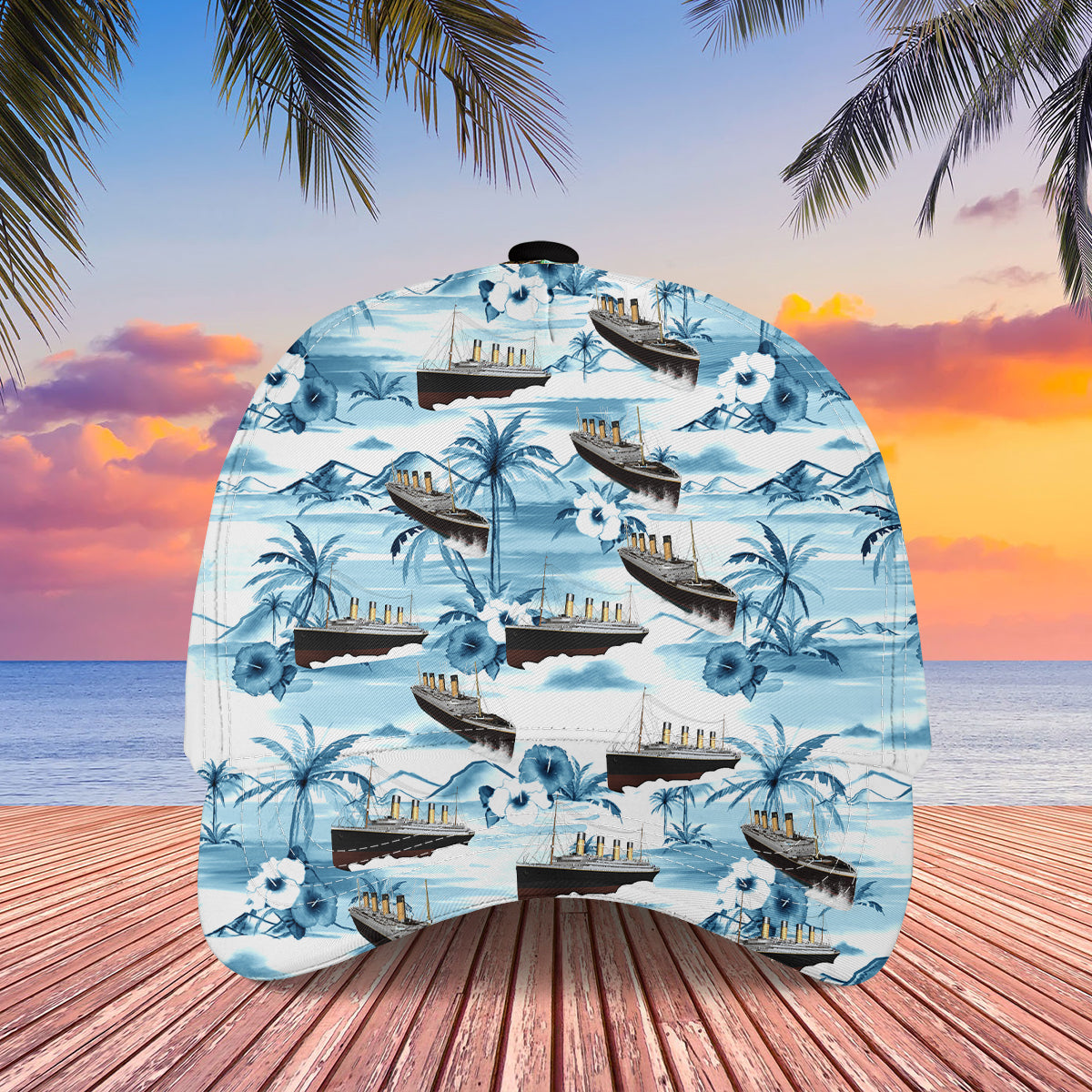 Beautiful Blue Boat Cool Design Baseball Custom All Over Print Cap 3D Print  Cap C1002