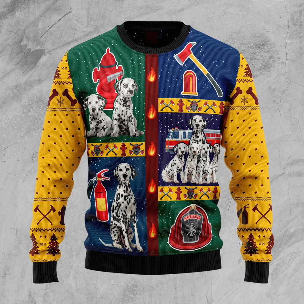 Dalmatian Firefighter Dog Funny Ugly Christmas Sweater For Men & Women Adult - Christmas Gifts