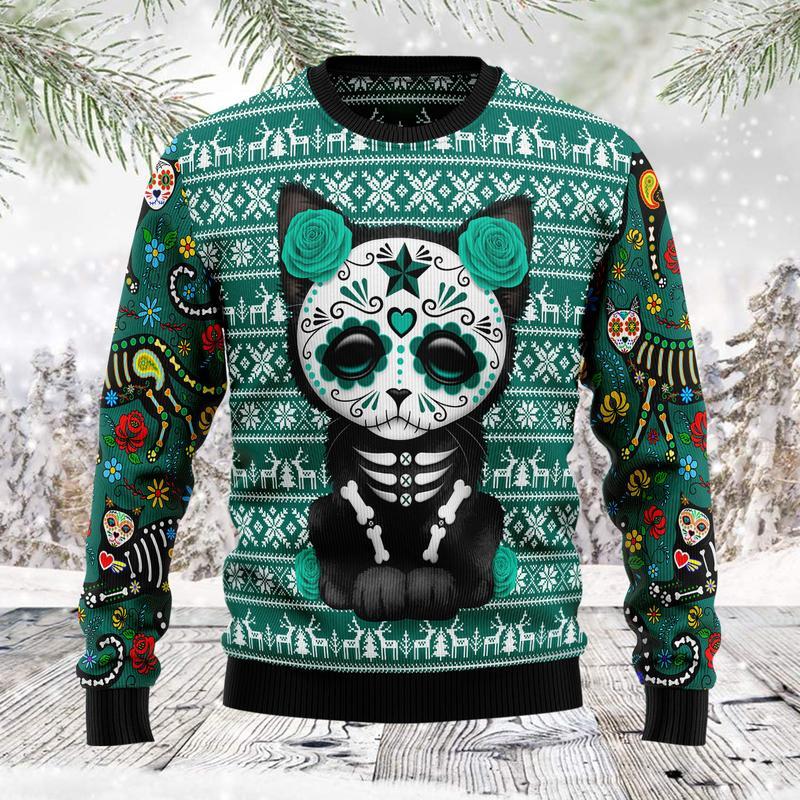 Halloween Black Cat Funny Ugly Christmas Sweater For Men & Women Adult - Christmas Gifts