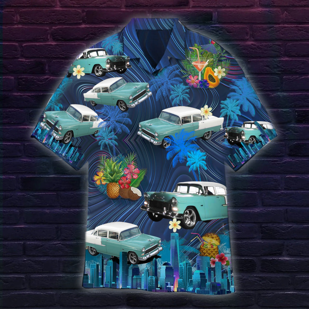 Wazzup Print_1955 Chevy Vintage Car Cool Design_Aloha Hawaiian Shirt for Couples Men & Women
