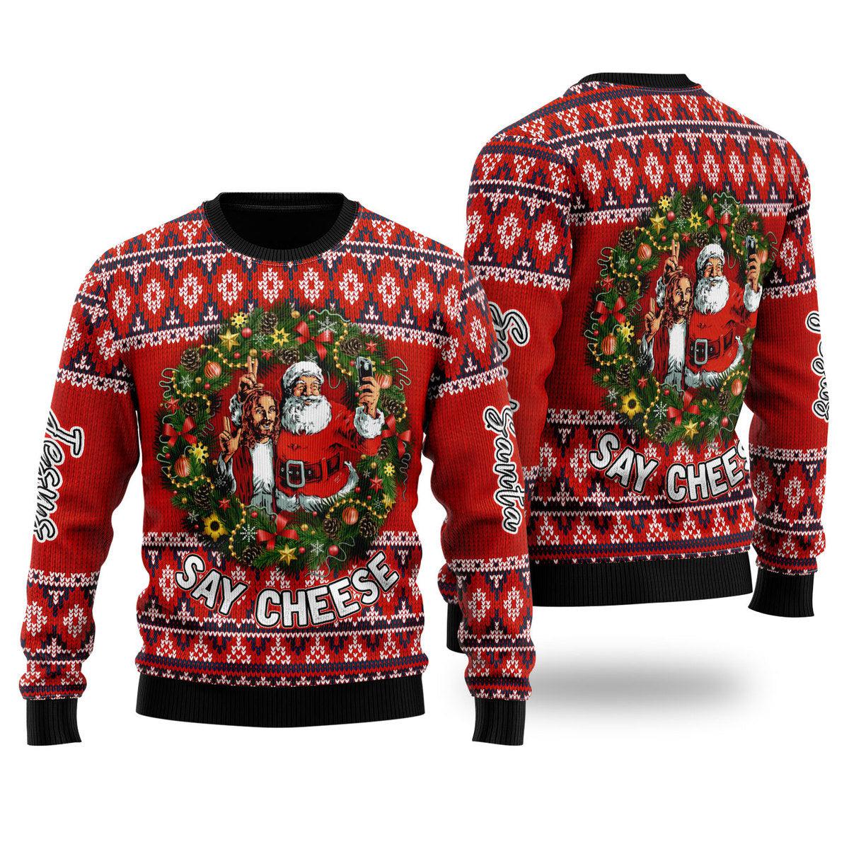 Funny Jesus and Santa Merry Christmas Ugly Christmas Sweater Gift For Men & Women Adult - Christmas Gifts