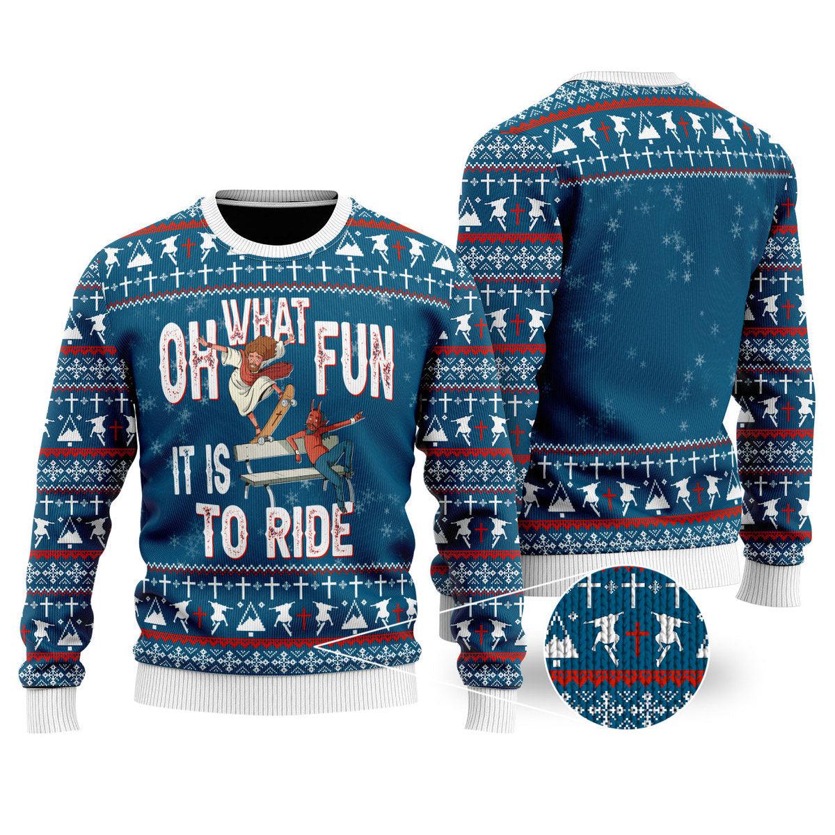 Funny Jesus Skateboarding Merry Christmas Ugly Christmas Sweater Gift For Men & Women