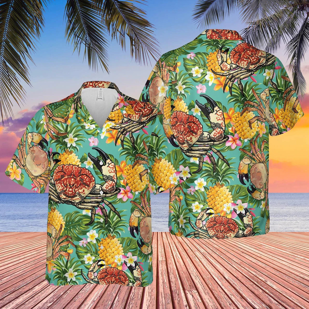 Crab Pineapple Floral Tropical Hawaiian Shirt  - Aloha Hawaiian Shirts For Men & For Women Couples - HAW1309