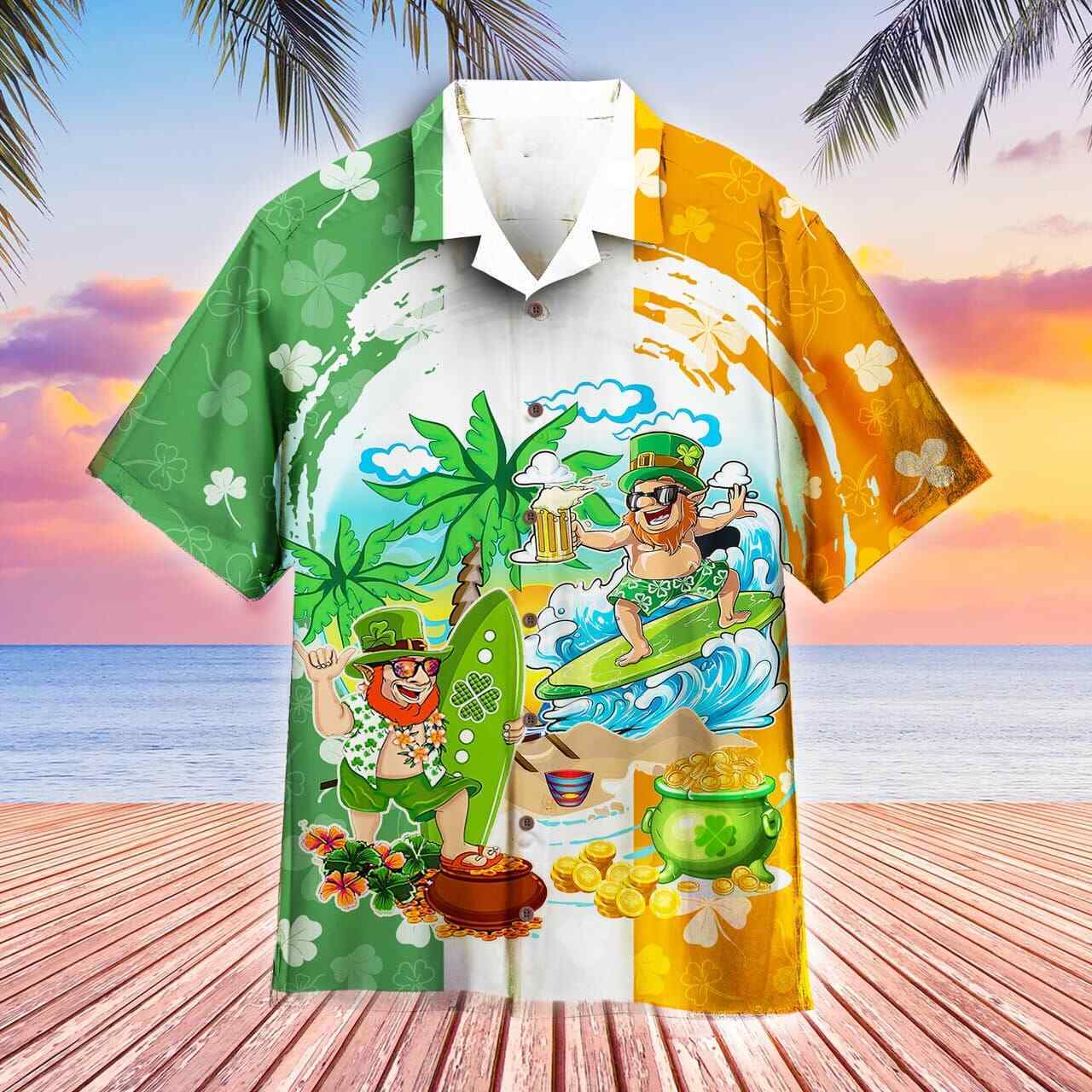 Green Irish Leprechaun Surfer St. Patrick's Day - Aloha Hawaiian Shirts For Men & For Women Couples -  Hawaiian Shirts St Patrick's Day